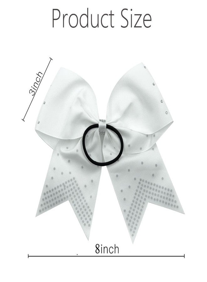 Hipcheer 12PCS 8" Rhinestones Large Cheer Hair Bows for Girls, Hand-made Grosgrain Ribbon Hair Accessories for Teen Girls Softball Cheerleader Sport (White) - Image 4